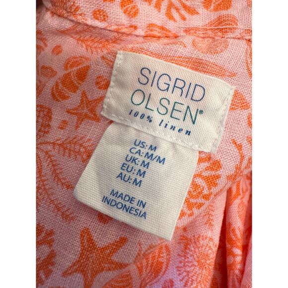 Sigrid Olsen Sleeveless Button-Up Peach / Pink Linen Dress Tunic Top Size M - Picture 3 of 6